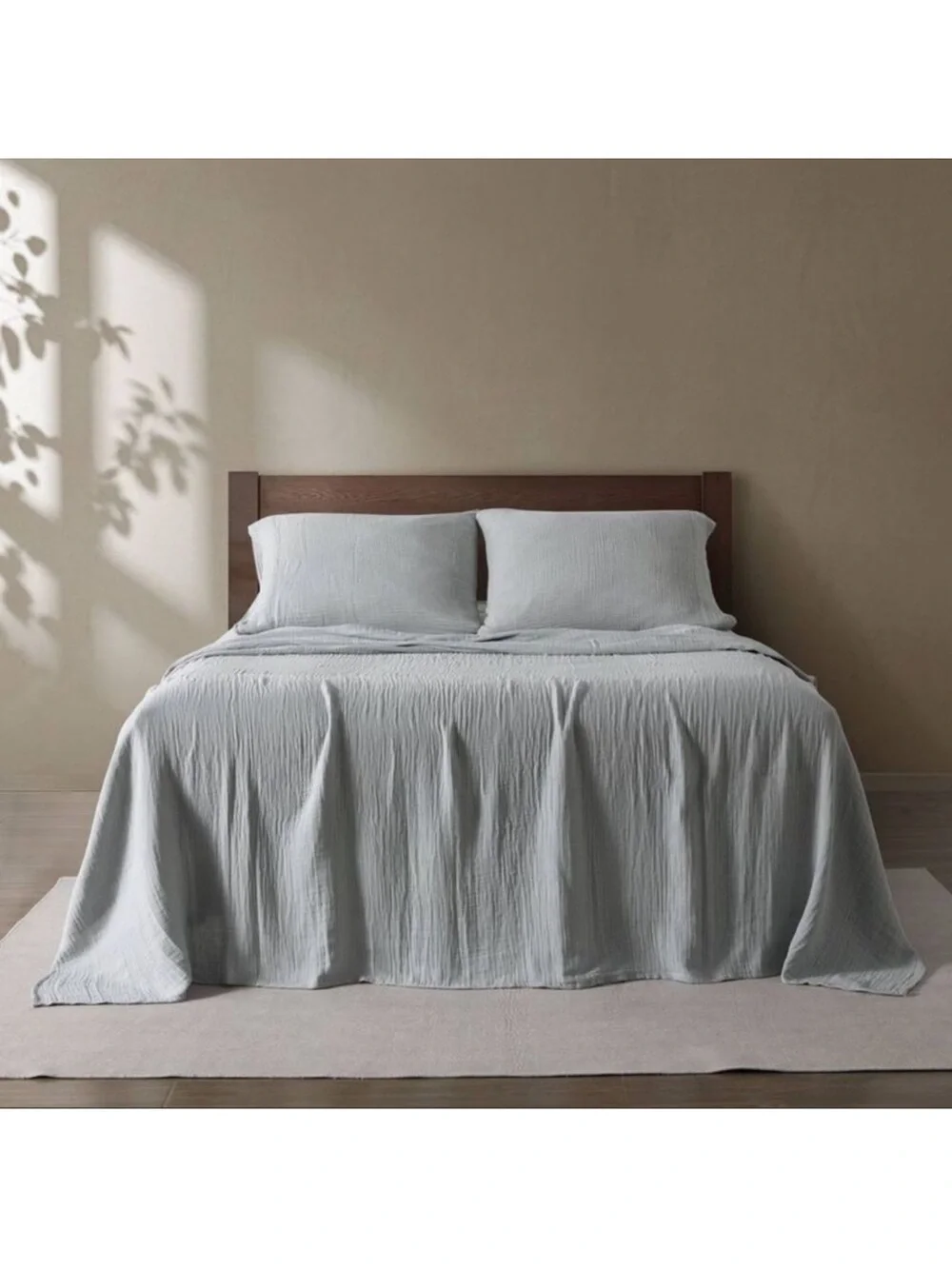 Textured Light Gray Cotton Bedding Set - Modern Minimalist USA Queen